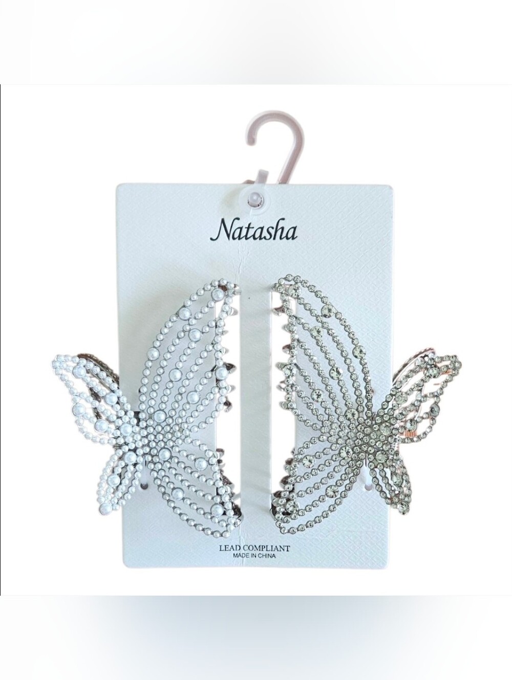 Natasha Couture Elegant Silver Crystal Butterfly Hair Clip Set - New Women |